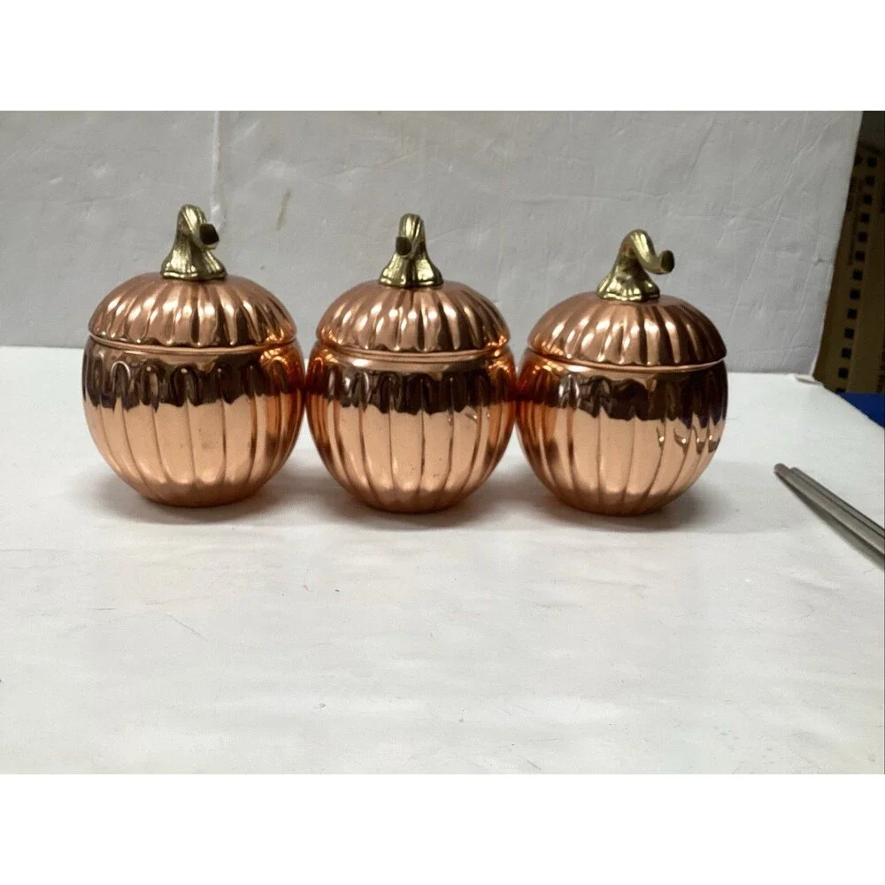 pier one copper-plated pumpkin tumblers w/lids metal straws set of 3